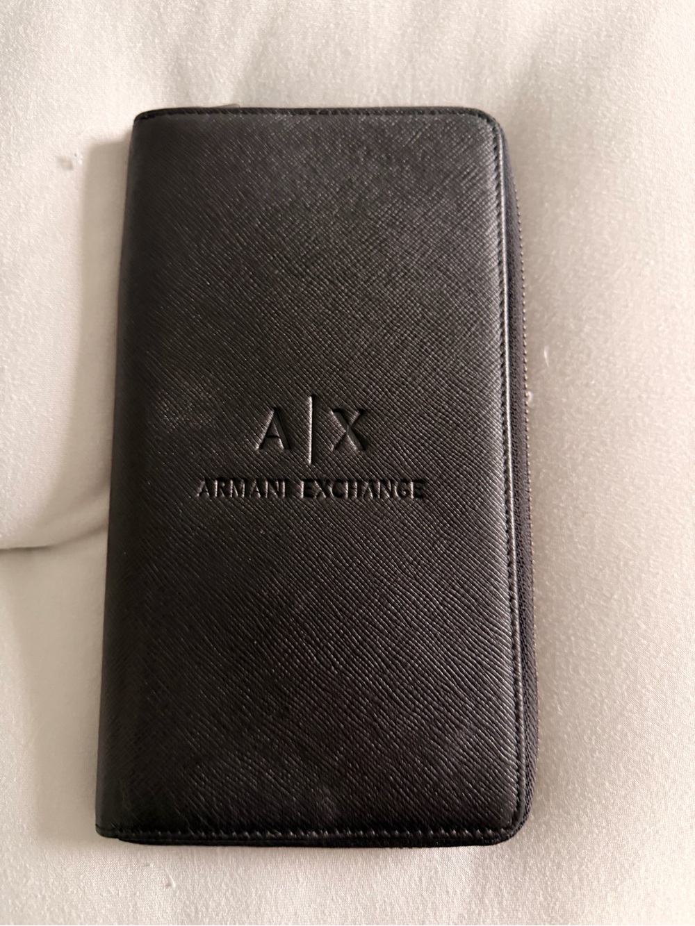 Armani Exchange Black Embossed Zip-Around Wallet